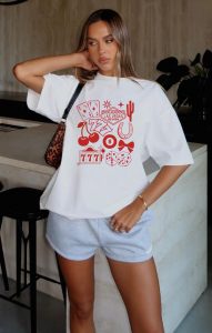 T-shirt classique collection Vegas, chemise graphique surdimensionnée, t-shirt rodéo rouge, chemise cerise, haut tendance Lucky Me