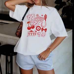 T-shirt classique collection Vegas, chemise graphique surdimensionnée, t-shirt rodéo rouge, chemise cerise, haut tendance Lucky Me