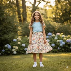 Une enfant portant la jupe Baume