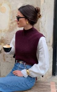 pull sans manche bordeaux