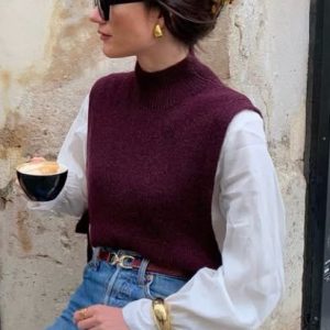 pull sans manche bordeaux